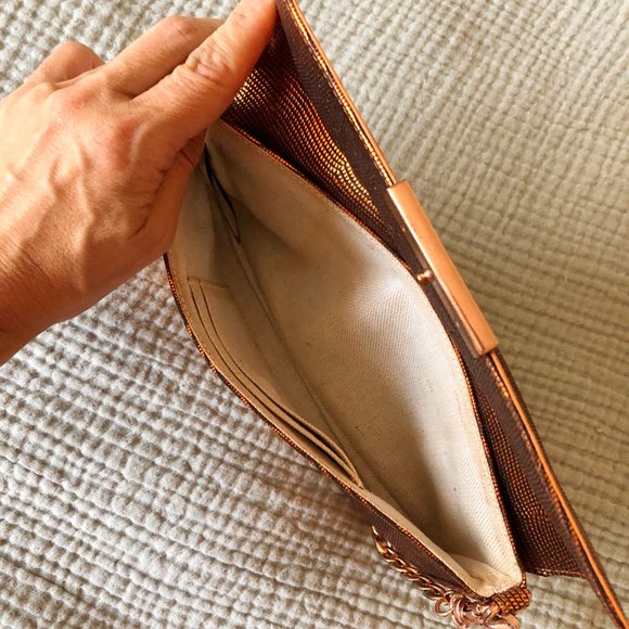 Michael Kors Iridescent Coral Orange Clutch w/Chain - Picture 4 of 7